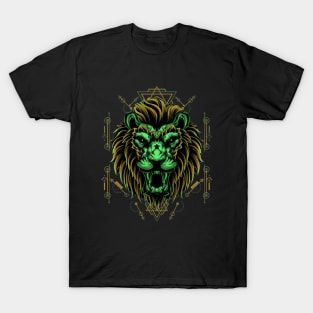 Geometric Fierce Green Lion T-Shirt